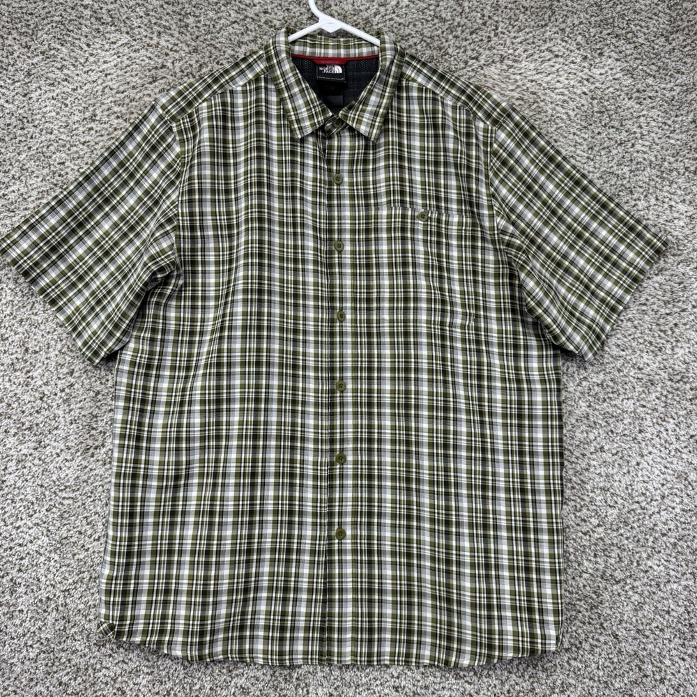 The North Face Shirt Men's Size Large Green Plaid Short Sleeve Button Up Hiking